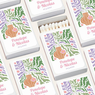 Boho Retro Floral Custom Wedding Favor Matchboxes