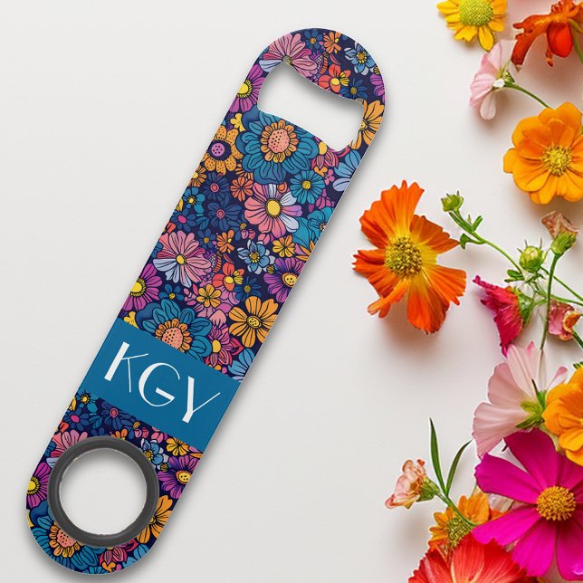 Boho Retro Floral Flower 70s Monogram Bar Key (Creator Uploaded)