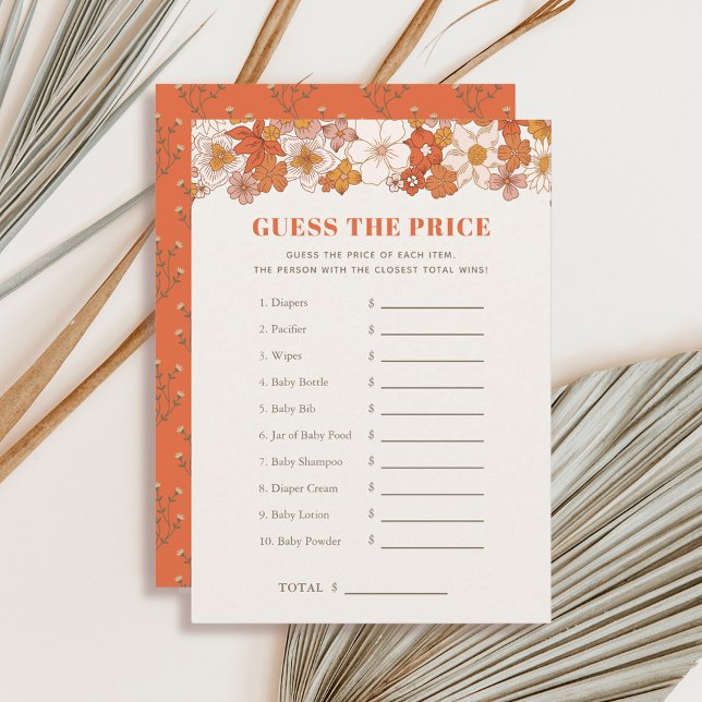 Boho Retro Floral Guess the Price Baby Shower Game Invitation (Creator Uploaded)