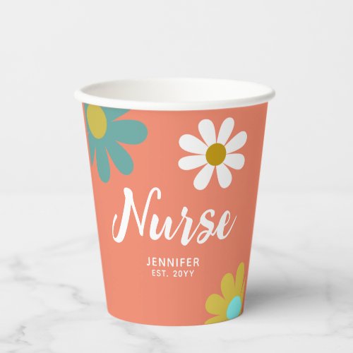 Boho Retro Floral Nurse Graduation Party Paper Cups