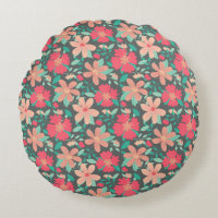 Boho retro floral pattern round pillow