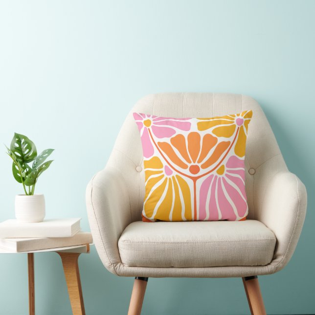 Boho Retro Floral Pattern Throw Pillow (Chair)