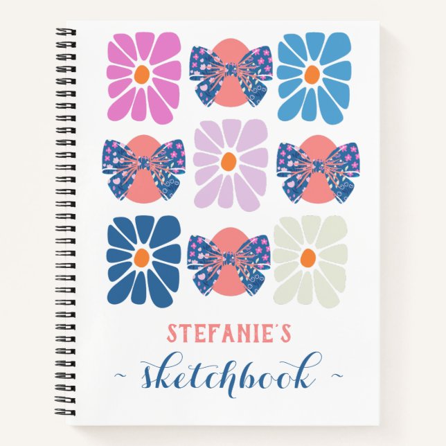 Boho retro floral simple easter name notebook (Front)