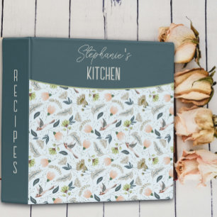 Boho Retro Flower And Birds Pattern Name Recipe 3 Ring Binder