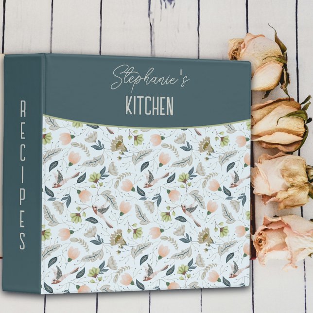 Boho Retro Flower And Birds Pattern Name Recipe 3 Ring Binder (Creator Uploaded)