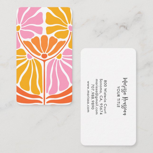 Boho Retro Flower Pattern Business Card (Front/Back)