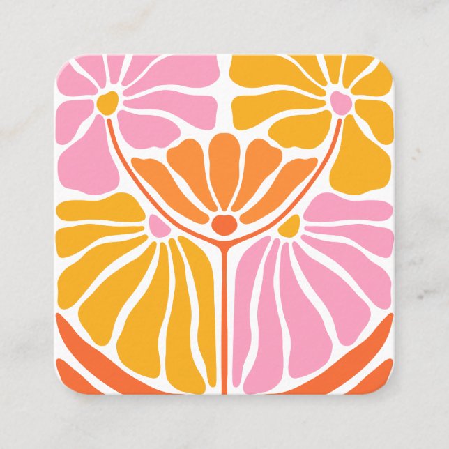 Boho retro Flower Pattern  Square Business Card (Front)