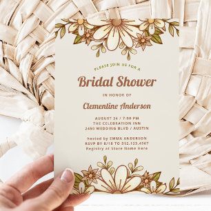 Boho Retro Flowers Bridal Shower Invitation