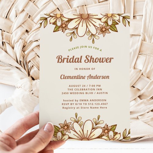Boho Retro Flowers  Bridal Shower Invitation