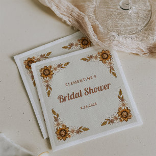 Boho Retro Flowers Bridal Shower Napkins