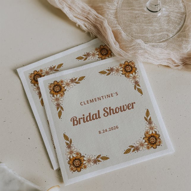 Boho Retro Flowers | Bridal Shower Napkins (Retro floral napkins for your bridal shower)
