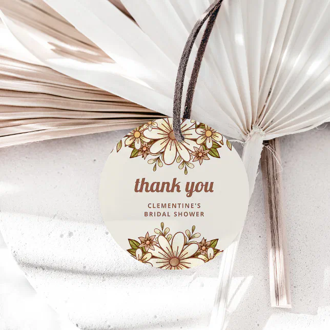 Boho Retro Flowers | Bridal Shower Thank You Favor Tags | Zazzle