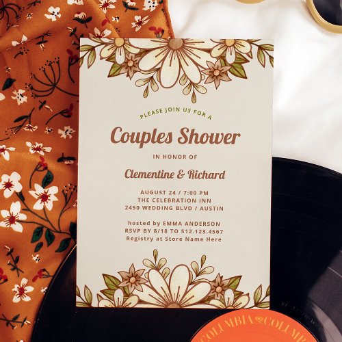Boho Retro Flowers  Couples Shower Invitation