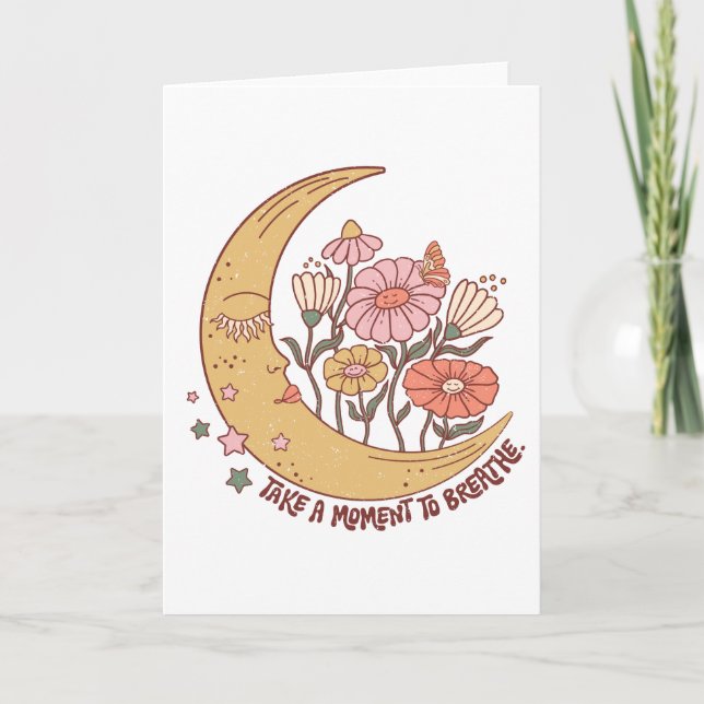 Boho Retro Flowers Moon Summer Vibe Take A Moment Card (Front)