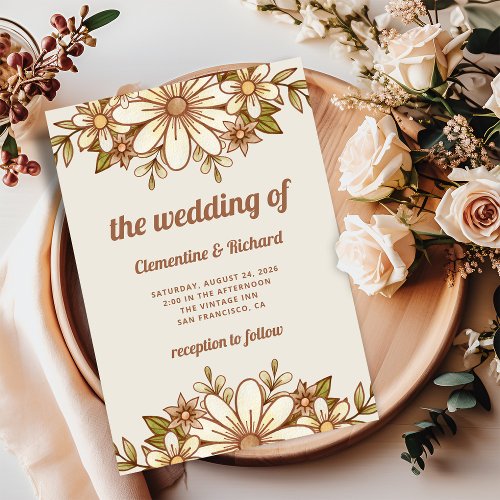 Boho Retro Flowers  Wedding Invitation