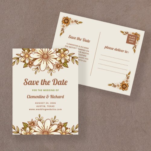 Boho Retro Flowers  Wedding Save the Date Announcement Postcard