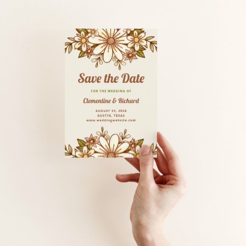 Boho Retro Flowers  Wedding Save the Date Magnetic Invitation
