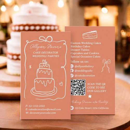 Boho Retro French Scribble cake decorator qr code Business Card