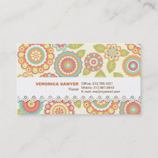 Boho Retro Funky Flowers Floral Pattern (Cream) Business Card