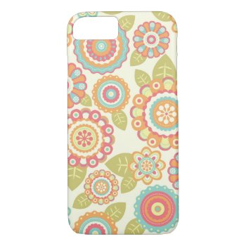 Boho Retro Funky Flowers Floral Pattern (cream) Iphone 8/7 Case by funkypatterns at Zazzle