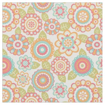 Boho Retro Funky Flowers Floral Pattern (cream) Fabric by funkypatterns at Zazzle