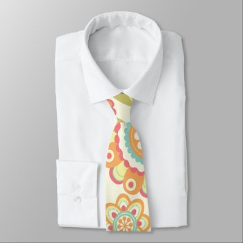 Boho Retro Funky Flowers Floral Pattern (cream) Neck Tie by funkypatterns at Zazzle