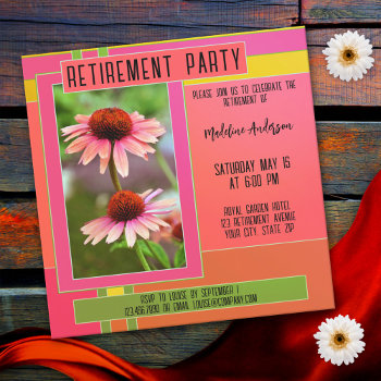 Boho Retro Garden Flower Retirement Party Invitation by sunnysites at Zazzle