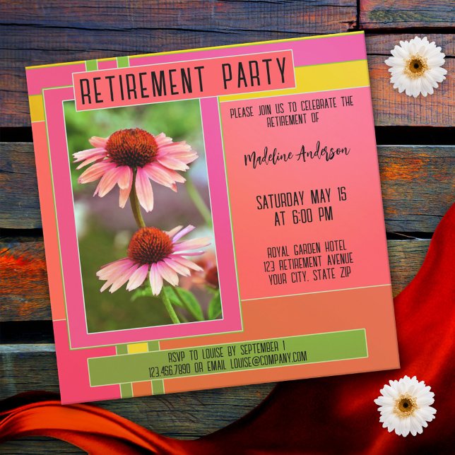 Boho Retro Garden Flower Retirement Party Invitation (Creator Uploaded)