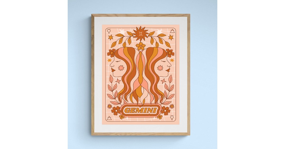 Boho Retro Gemini Zodiac Poster | Zazzle