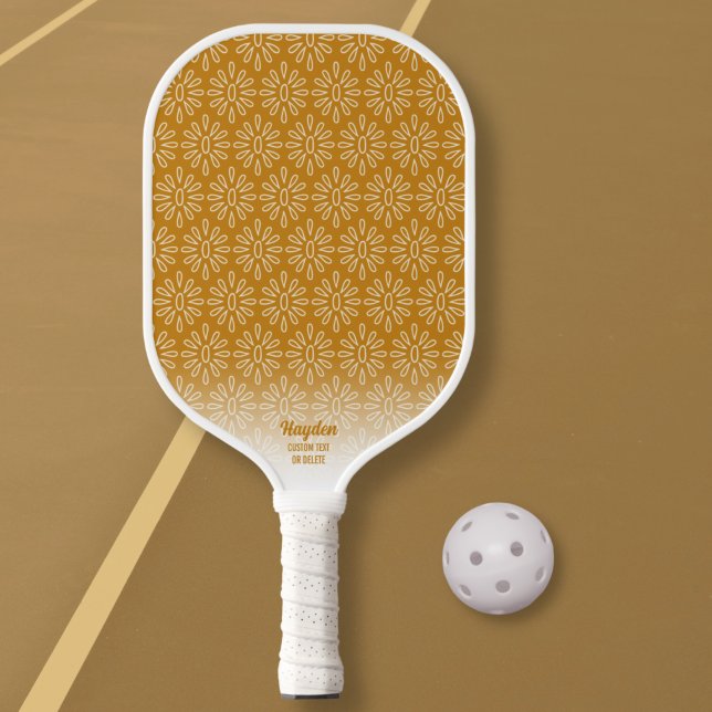 Boho Retro Golden Floral Pattern Custom Text Pickleball Paddle (Creator Uploaded)