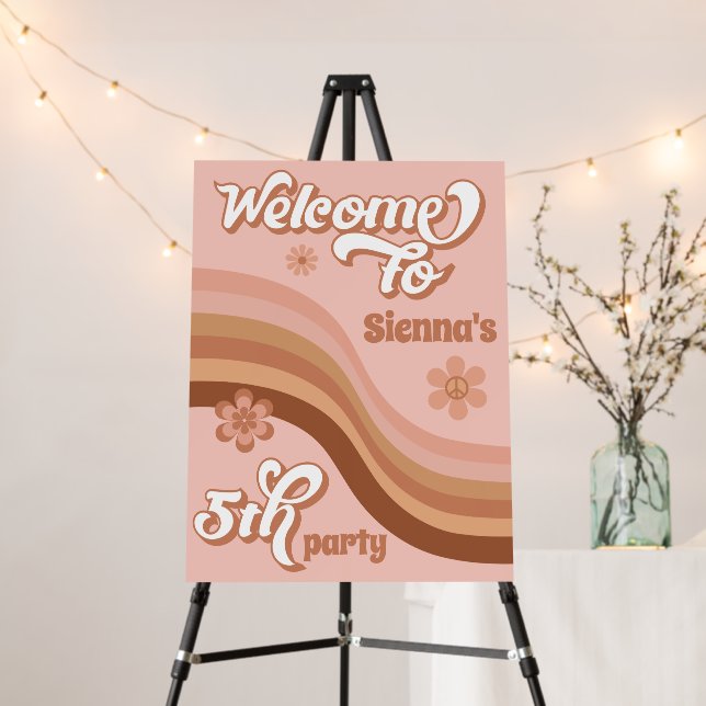 Boho Retro Groovy 70s 5th Birthday Foam Board (In Situ (Stand))