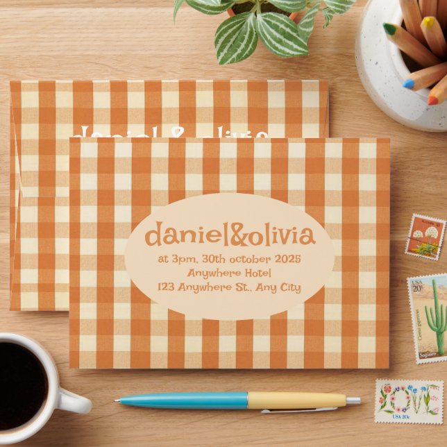 Boho Retro Groovy Colorful Wavy Wedding Envelope (Desk)