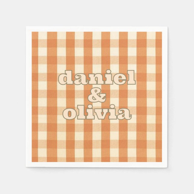 Boho Retro Groovy Colorful Wavy Wedding Napkins (Front)