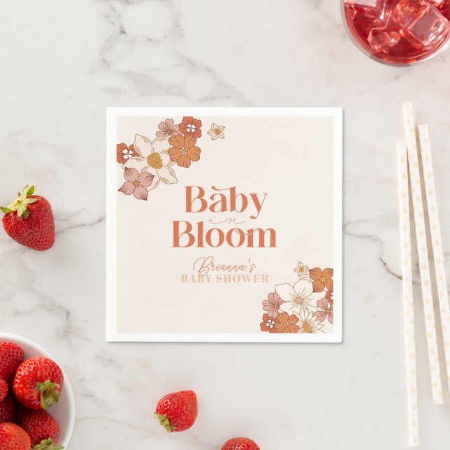 Boho Retro Groovy Floral Baby Shower Baby Shower Napkins (Insitu)