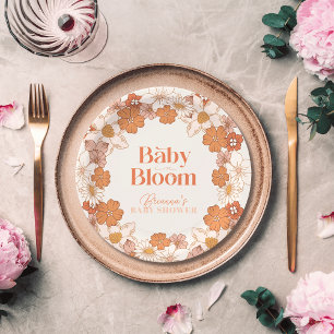 Boho Retro Groovy Floral Baby Shower Baby Shower Paper Plates