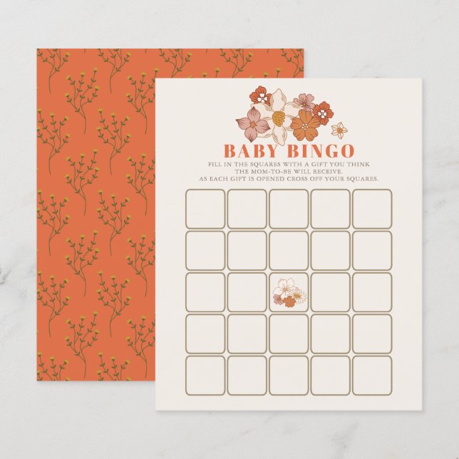 Boho Retro Groovy Floral Baby Shower Bingo Game (Front/Back)