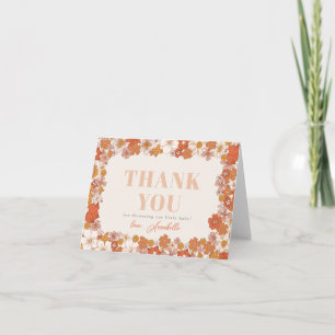 Boho Retro Groovy Floral Baby Shower Letterpress Thank You Card