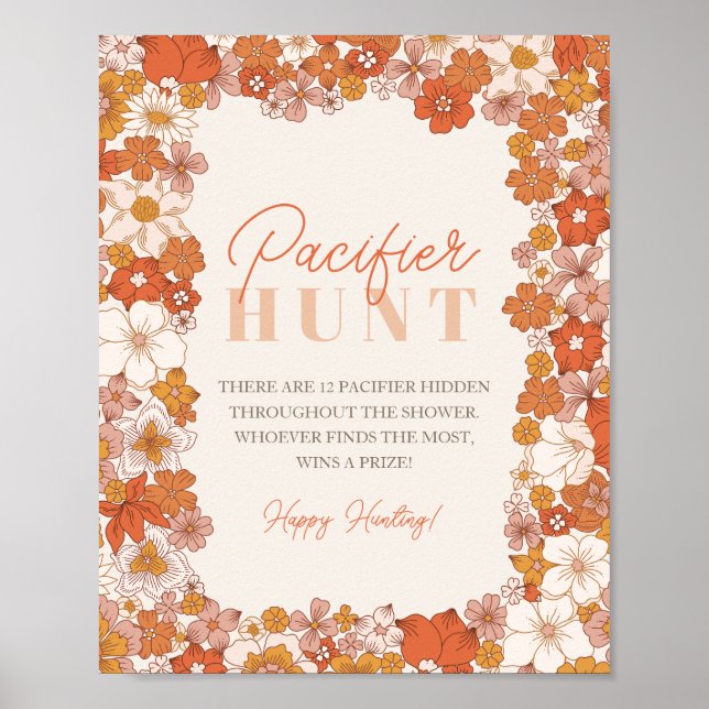 Boho Retro Groovy Floral Pacifier Hunt Poster (Front)
