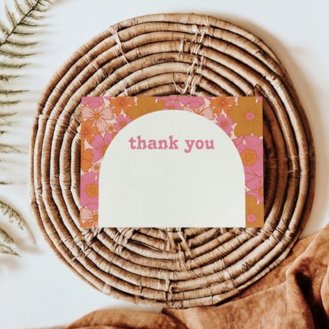 Boho Retro Groovy Floral Thank You Card (Creator Uploaded)