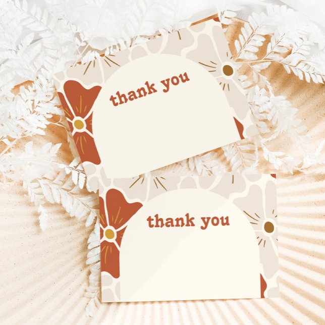 Boho Retro Groovy Floral Thank You Card (Creator Uploaded)