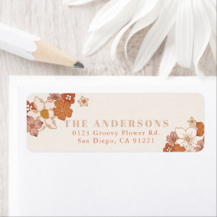 Boho Retro Groovy Orange Floral Label