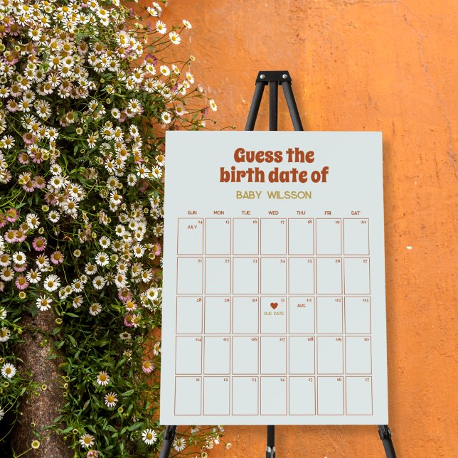 Boho Retro Guess Birth Date Welcome Baby Shower  Foam Board (guess the birth date welcome sign boho sunshine baby shower)