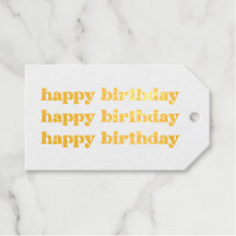 Boho Retro Happy Birthday Gift Tag Gold Foil