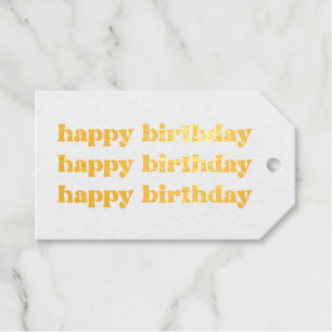 Boho Retro Happy Birthday Gift Tag Gold Foil