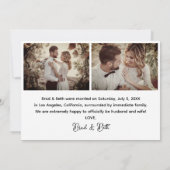 Boho Retro Just Married 3 Photo Announcement Card (Back)