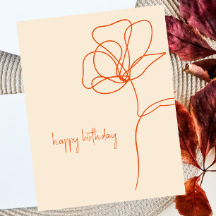 Boho Retro Line Art Floral Happy Birthday Card