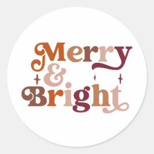 Boho Retro Merry and Bright Classic Round Sticker