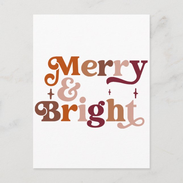 Boho Retro Merry and Bright  Postcard (Front)