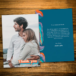 Boho Retro Orange and Blue Typography Wavy Lines Thank You Card