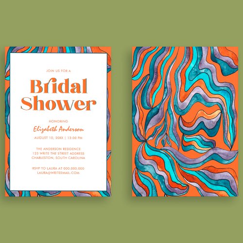 Boho Retro Orange Typography Wavy Bridal Shower Invitation